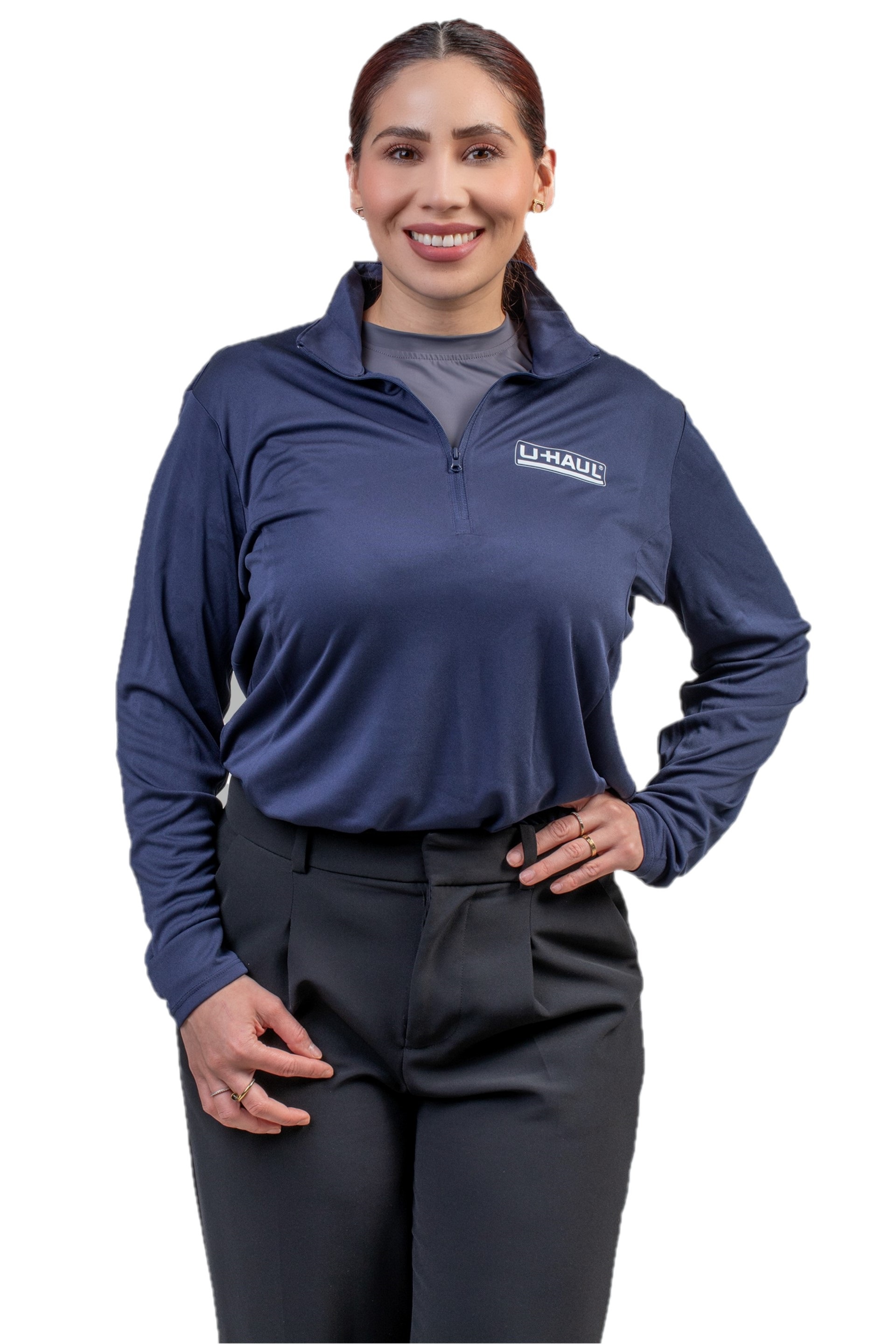Chandail bleu marine à glissière au quart de longueur pour femme